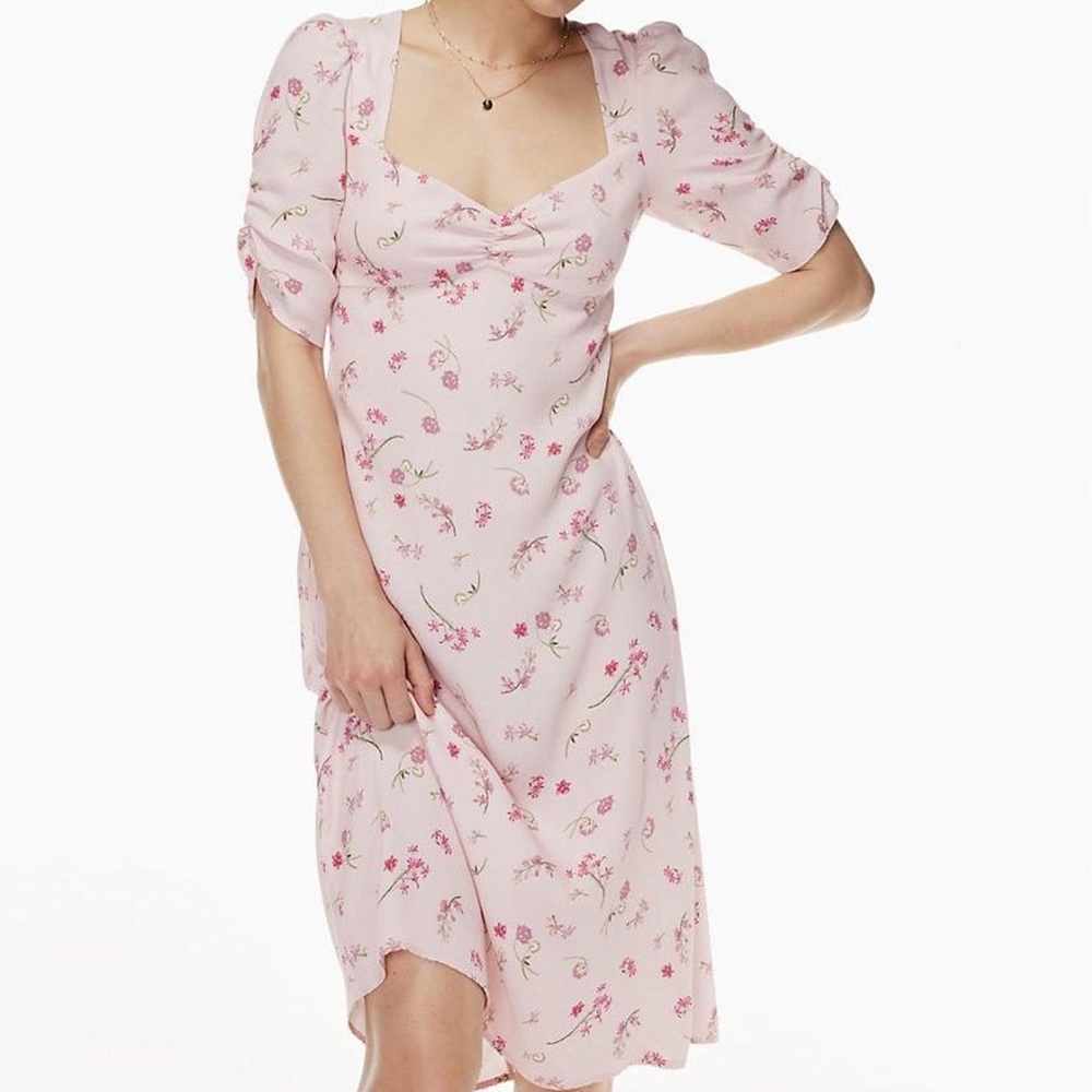 Wilfred Baudelaire Dress Sweetheart Neckline Midi Pink Floral Size 8 ARITZIA